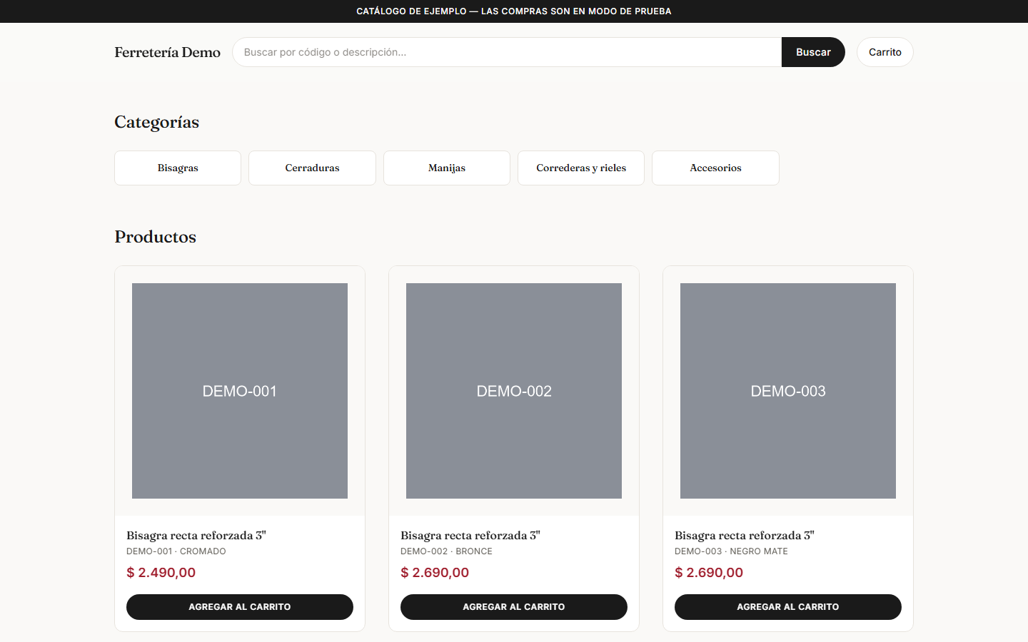 Catálogo público de la tienda online